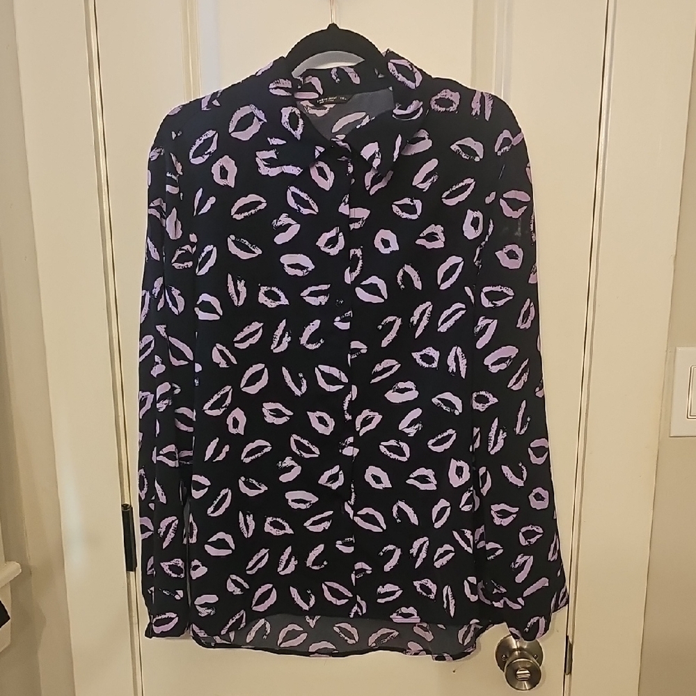 SHEIN Black and Purple Button Down Shirt